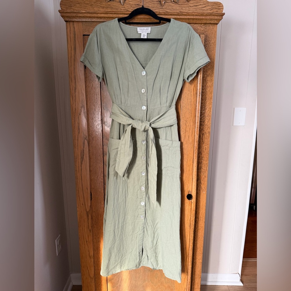 Rachel Zoe Sage 100% Linen Midi Dress with Button-Down Front - Picture 3 of 4